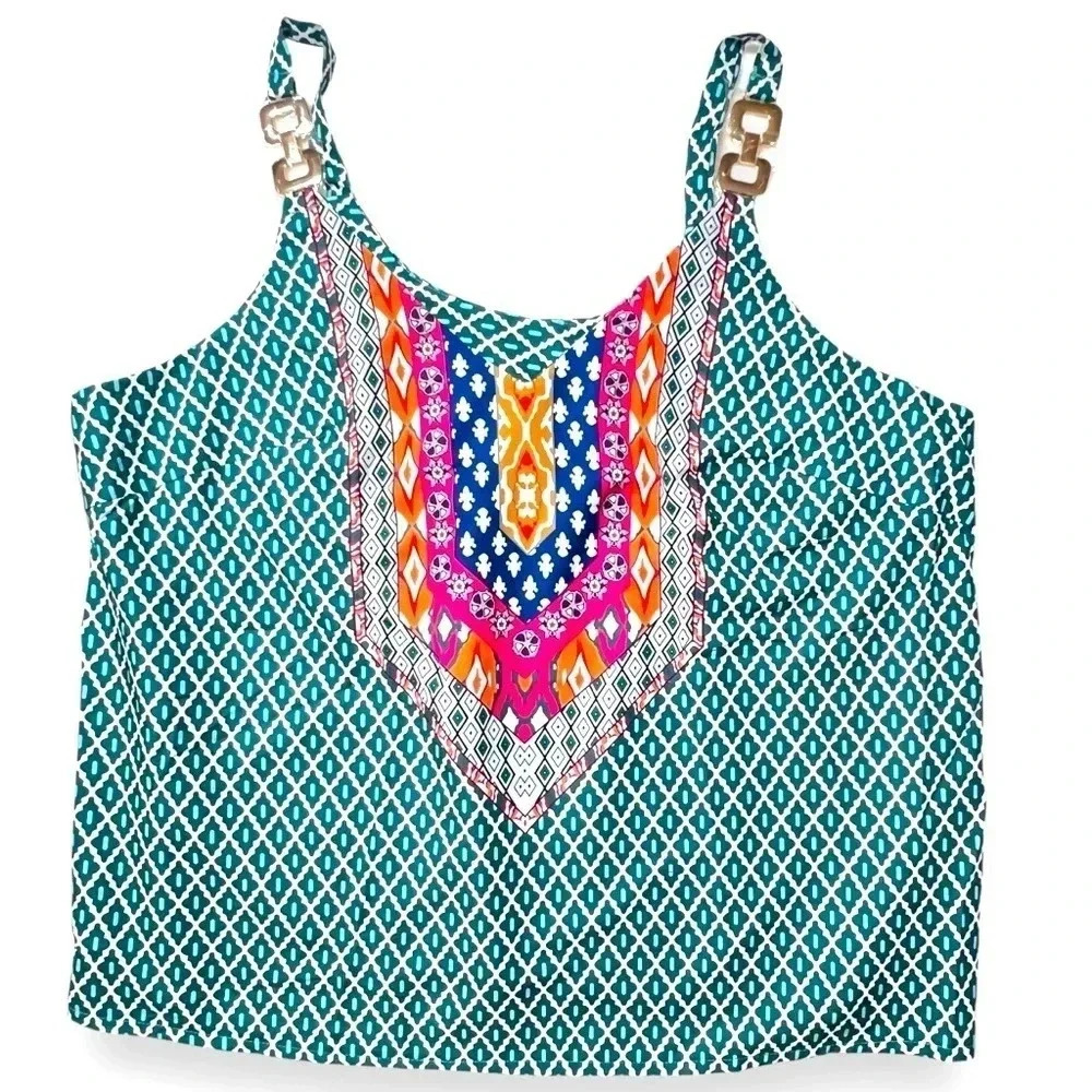 SHEIN Curve VCAY Plus Geo Print Cami With Gold Chain Link Spaghetti Strap 1X - Picture 4 of 13